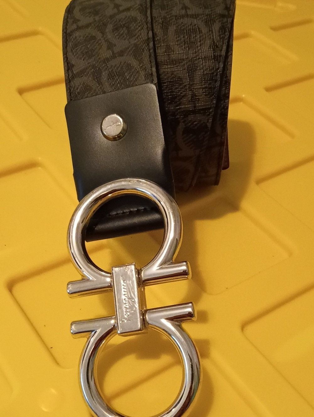 Men's Black Leather Belt with Silver Double-Ring Buckle size 36